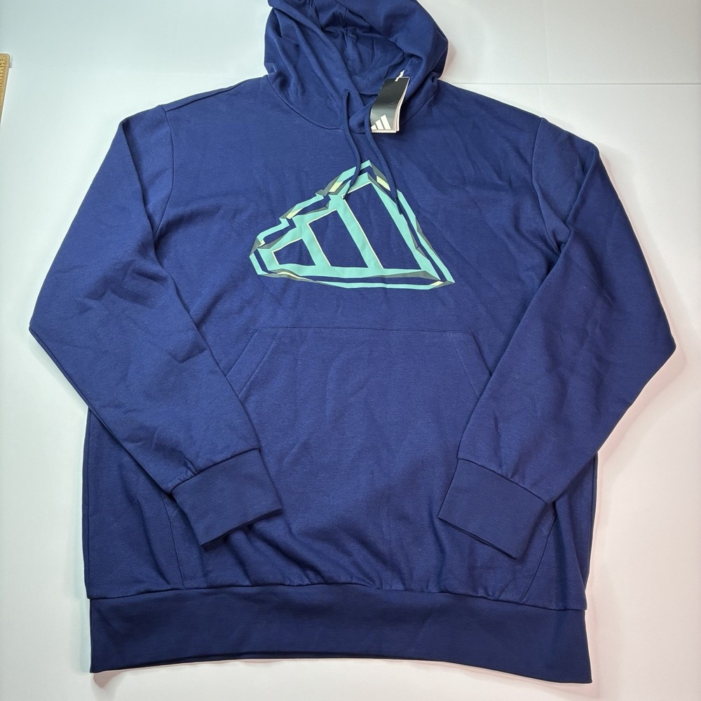 Adidas Big & Tall Blue Pullover Hoodie Sweatshirt Men's Size 2XLT KD4748